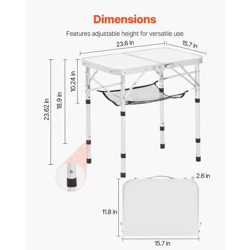 AEELLEEA Table de camping pliante portable de 60 cm avec hauteur réglable, table d'extérieur légère en aluminium