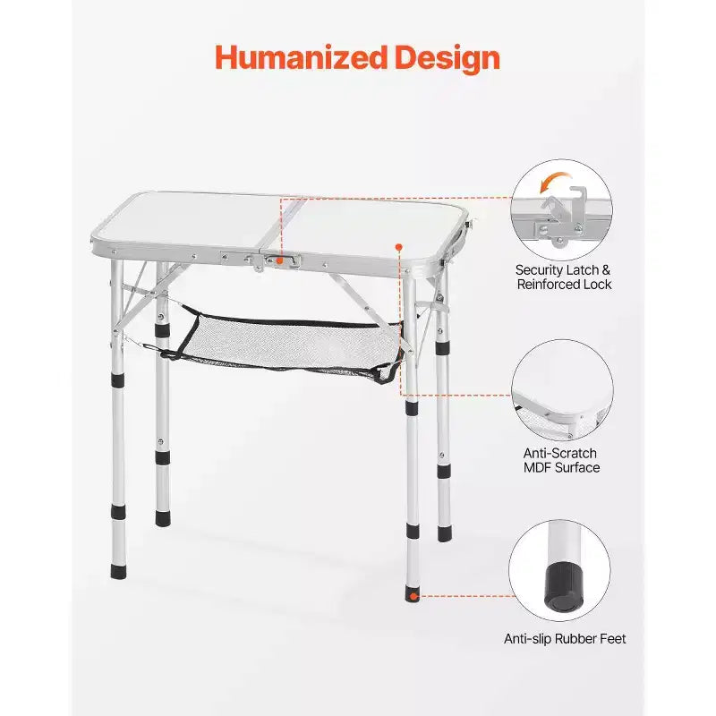 AEELLEEA Table de camping pliante portable de 60 cm avec hauteur réglable, table d'extérieur légère en aluminium