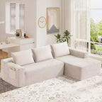 MooxvMoo 97 L-Shaped Modular Sectional Sofa, Compression Sleeper Couch with Right Facing Chaise, Deep Seats for Living Room, White
