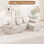 Canapé d'angle modulable MooxvMoo 97 en forme de L, canapé-lit à compression avec méridienne à droite, sièges profonds pour salon, blanc