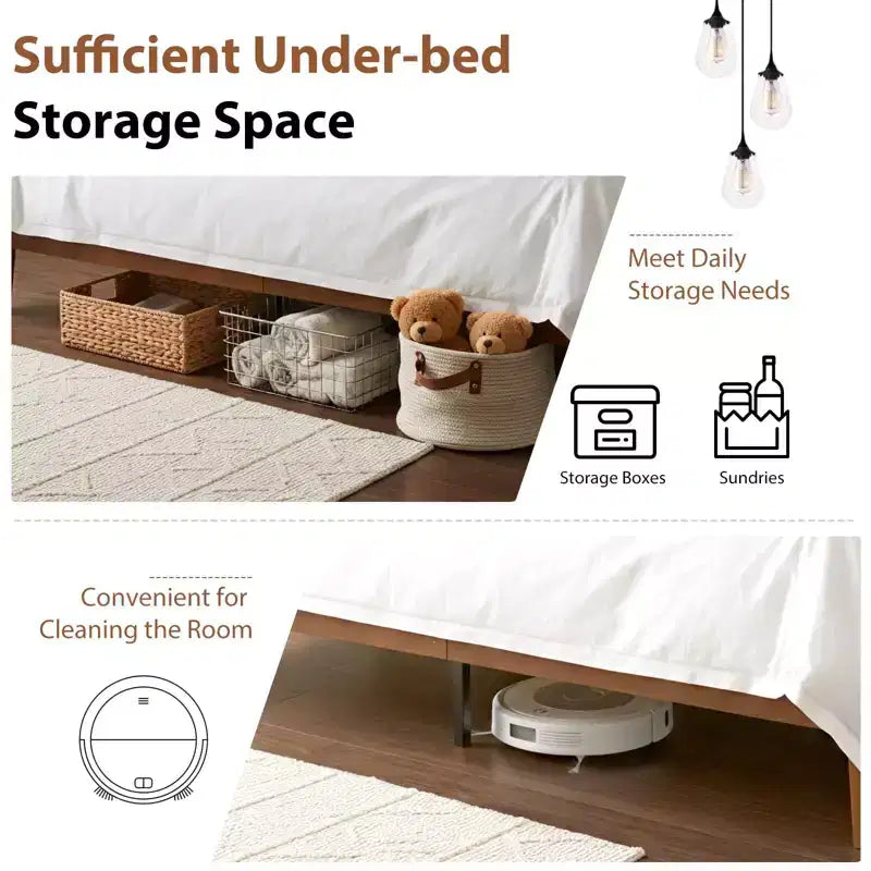 JIONJOY Cadre de lit plateforme double 12 pouces en bois massif d'hévéa, support de matelas robuste, montage facile, aucun sommier tapissier requis
