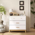 JVNOXK Nordic White 3-Drawer Storage Cabinet with Rose Gold Handles & Solid Wood Base, Modern Chest of Drawers for Home Office, Nursery
