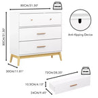 JVNOXK Commode de rangement nordique blanche à 3 tiroirs avec poignées en or rose et base en bois massif, commode moderne pour bureau à domicile, chambre de bébé