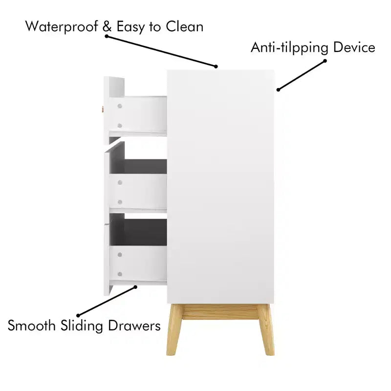 JVNOXK Commode de rangement nordique blanche à 3 tiroirs avec poignées en or rose et base en bois massif, commode moderne pour bureau à domicile, chambre de bébé