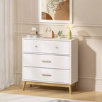 JVNOXK Commode de rangement nordique blanche à 3 tiroirs avec poignées en or rose et base en bois massif, commode moderne pour bureau à domicile, chambre de bébé