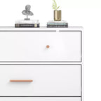 JVNOXK Commode de rangement nordique blanche à 3 tiroirs avec poignées en or rose et base en bois massif, commode moderne pour bureau à domicile, chambre de bébé