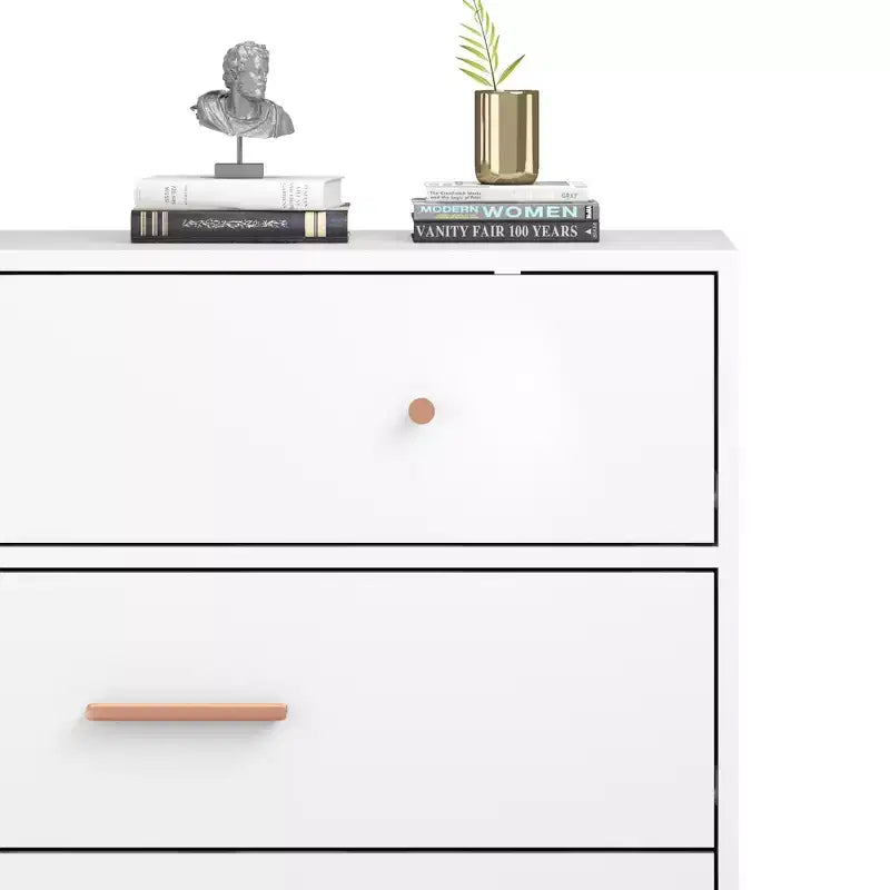 JVNOXK Commode de rangement nordique blanche à 3 tiroirs avec poignées en or rose et base en bois massif, commode moderne pour bureau à domicile, chambre de bébé