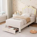 Twin Bed Frame with Storage, Upholstered Bed Frame with Headboard, Cute Velvet Platform for Kids, Girls, No Box Spring Needed, Easy Assembly, Pink