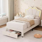 Twin Bed Frame with Storage, Upholstered Bed Frame with Headboard, Cute Velvet Platform for Kids, Girls, No Box Spring Needed, Easy Assembly, Pink
