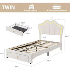 Cadre de lit double avec rangement, Cadre de lit rembourré avec tête de lit, Plateforme en velours mignon pour enfants, filles, Pas besoin de sommier tapissier, Montage facile, Rose