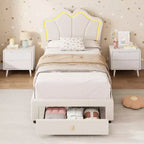Cadre de lit double avec rangement, Cadre de lit rembourré avec tête de lit, Plateforme en velours mignon pour enfants, filles, Pas besoin de sommier tapissier, Montage facile, Rose