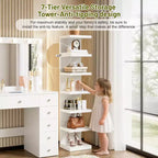 Coiffeuse de Maquillage Whisen 2-en-1 Grande, Table de Maquillage avec Miroir, 11 Tiroirs, 7 Niveaux de Rangement - Blanc