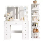 Coiffeuse de Maquillage Whisen 2-en-1 Grande, Table de Maquillage avec Miroir, 11 Tiroirs, 7 Niveaux de Rangement - Blanc