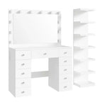 Coiffeuse de Maquillage Whisen 2-en-1 Grande, Table de Maquillage avec Miroir, 11 Tiroirs, 7 Niveaux de Rangement - Blanc
