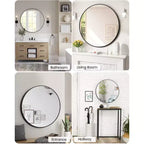 Miroir de salle de bain à cadre métallique rectangulaire arrondi, noir mat, miroir de courtoisie de style ferme, antirouille, à suspendre horizontalement ou verticalement
