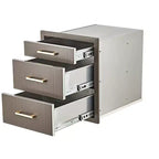 Triple Stainless Steel Outdoor Kitchen Drawer Cabinet  Durable Flush Mount Storage with Handles  Weatherproof for Patio BBQ Island Grill