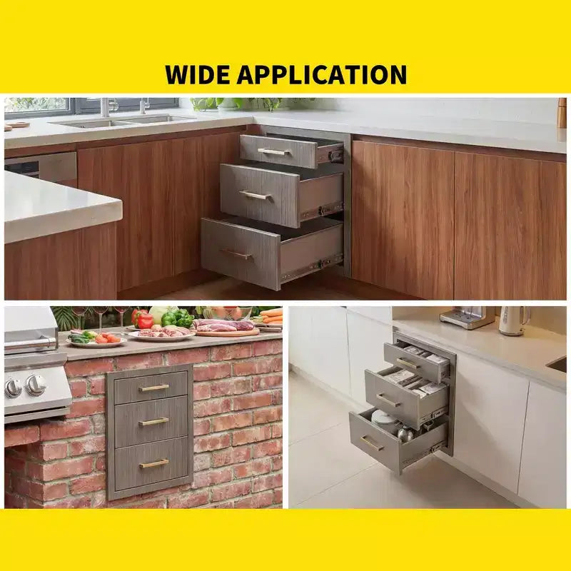 Tiroir de Cuisine Extérieure Triple en Acier Inoxydable Armoire de Rangement Encastrée Durable avec Poignées Résistante aux Intempéries pour Îlot de Barbecue de Patio