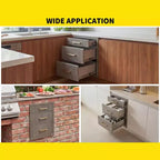 Tiroir de Cuisine Extérieure Triple en Acier Inoxydable Armoire de Rangement Encastrée Durable avec Poignées Résistante aux Intempéries pour Îlot de Barbecue de Patio