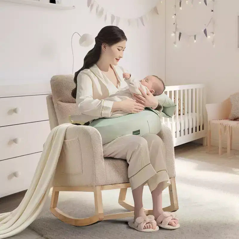 Fauteuil à bascule pour chambre d'enfant, fauteuil à bascule moderne rembourré avec poche latérale, revêtement en tissu teddy, dossier haut, fauteuil d'appoint rembourré