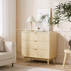 Commode à 3 tiroirs 2 pcs, commode à tiroirs moderne du milieu du siècle, table d'appoint cannelée à motif ondulé, organiseur de tiroirs en bois pour chambre à coucher, salon, couloir