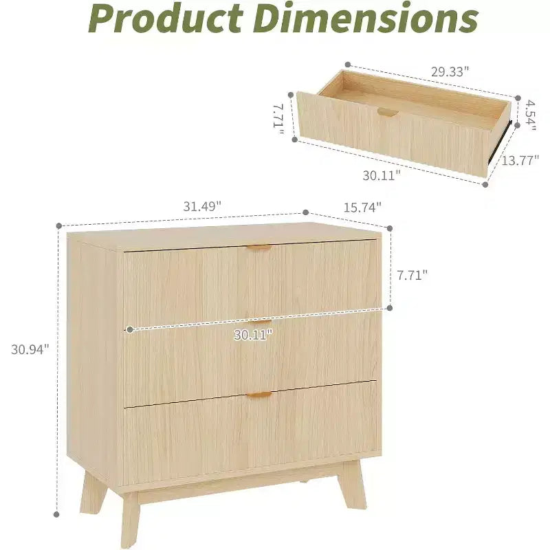 Commode à 3 tiroirs 2 pcs, commode à tiroirs moderne du milieu du siècle, table d'appoint cannelée à motif ondulé, organiseur de tiroirs en bois pour chambre à coucher, salon, couloir
