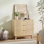 Commode à 3 tiroirs 2 pcs, commode à tiroirs moderne du milieu du siècle, table d'appoint cannelée à motif ondulé, organiseur de tiroirs en bois pour chambre à coucher, salon, couloir