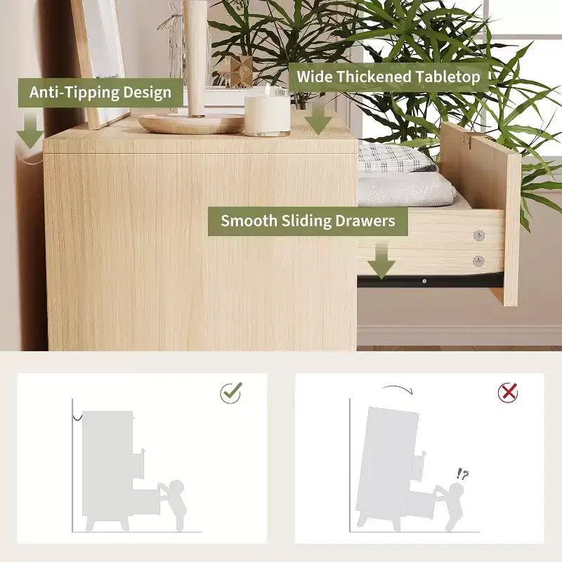 Commode à 3 tiroirs 2 pcs, commode à tiroirs moderne du milieu du siècle, table d'appoint cannelée à motif ondulé, organiseur de tiroirs en bois pour chambre à coucher, salon, couloir