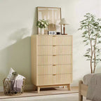 2 commodes à 5 tiroirs, commodes de placard cannelées, commodes de rangement en bois pour chambre à coucher, salon et couloir, naturel