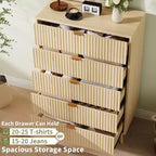 2 commodes à 5 tiroirs, commodes de placard cannelées, commodes de rangement en bois pour chambre à coucher, salon et couloir, naturel