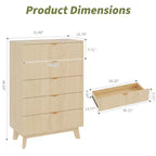 2 commodes à 5 tiroirs, commodes de placard cannelées, commodes de rangement en bois pour chambre à coucher, salon et couloir, naturel