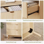 2 commodes à 5 tiroirs, commodes de placard cannelées, commodes de rangement en bois pour chambre à coucher, salon et couloir, naturel