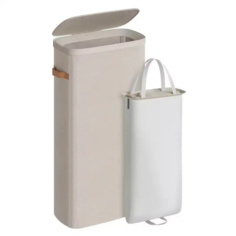 SONGMICS Laundry Basket, 17.2 Gal. Laundry Hamper, Easy Assembly, with Lid and Handles, Removable Liner, 15.4 x 8.7 x 29.5 Inches, Cappuccino Beige