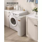 SONGMICS Panier à linge, 65 litres, Facile à monter, avec couvercle et poignées, Doublure amovible, 39 x 22 x 75 cm, Beige cappuccino