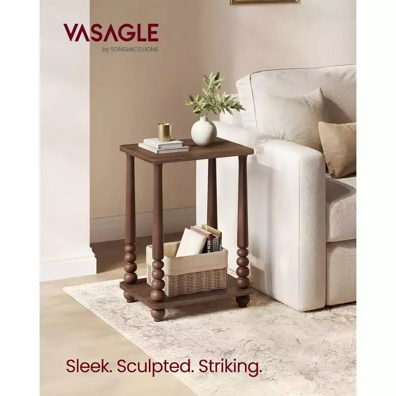 Collection VASAGLE MARIEL - Table d'appoint, Table de chevet pour petits espaces, avec étagère, Pieds en bois massif, Style moderne du milieu du siècle
