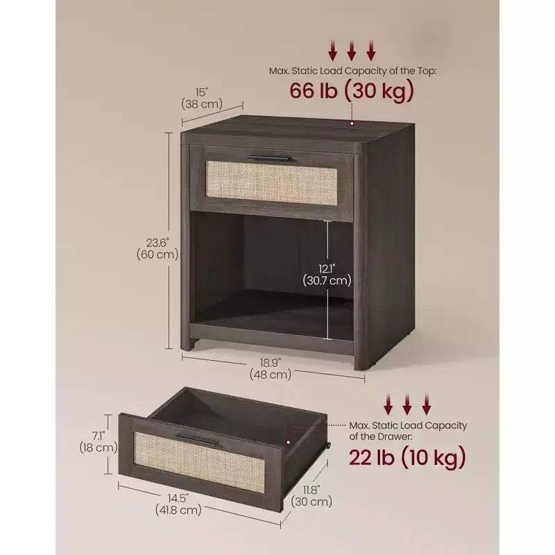 Collection VASAGLE ELLAN – Tables de chevet bohème avec tiroir aspect rotin, lot de 2 tables d'appoint avec compartiment ouvert, coins arrondis
