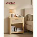 Collection VASAGLE ELLAN – Tables de chevet bohème avec tiroir aspect rotin, lot de 2 tables d'appoint avec compartiment ouvert, coins arrondis