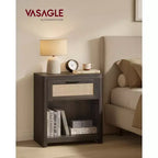 Collection VASAGLE ELLAN – Tables de chevet bohème avec tiroir aspect rotin, lot de 2 tables d'appoint avec compartiment ouvert, coins arrondis