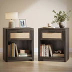 Collection VASAGLE ELLAN – Tables de chevet bohème avec tiroir aspect rotin, lot de 2 tables d'appoint avec compartiment ouvert, coins arrondis