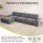 Dyonery 160 Canapé modulable, canapé modulable Cloud avec assise profonde, canapé modulable moderne en forme de L avec méridienne.