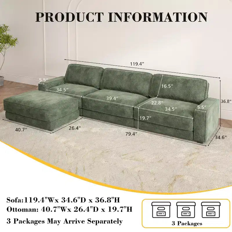 Dyonery 160 Canapé modulable, canapé modulable Cloud avec assise profonde, canapé modulable moderne en forme de L avec méridienne.