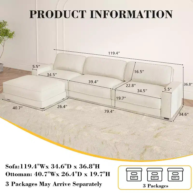 Dyonery 160 Canapé modulable, canapé modulable Cloud avec assise profonde, canapé modulable moderne en forme de L avec méridienne.