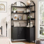 6-Tier 74 Tall Corner Bookcase with Storage, Rustic L Shaped Bookshelves with Cabinet and Doors for Living Room, Home Office