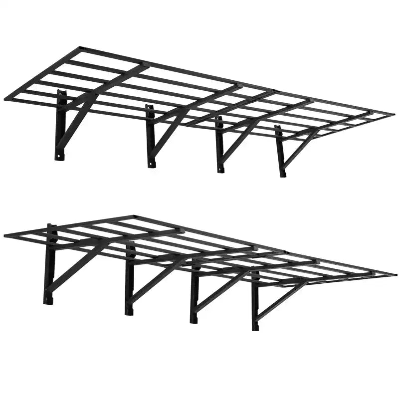 Garage Wall Shelving 2-Pack, 800 lbs Heavy-Duty Folding Storage Rack, Steel Wall Mounted Shelf Organizer for Garage, Workshop & Tool Shed, Black