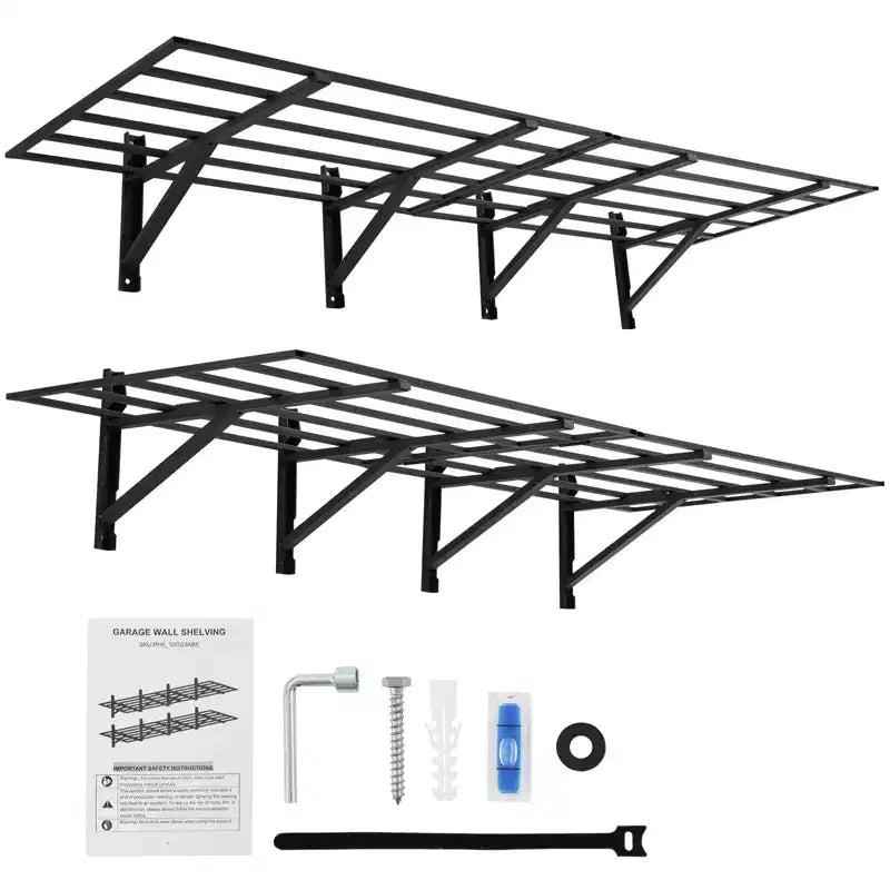 Lot de 2 étagères murales de garage, support de rangement pliable robuste de 360 kg, organisateur mural en acier pour garage, atelier et abri de jardin, noir