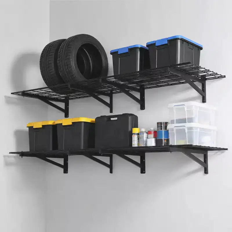 4 Pack Heavy Duty Garage Wall Shelving, 2x3ft Wall Mounted Storage Shelves, 1400 LBS Capacity Floating Shelves, for Garage, Shop, Shed, Black