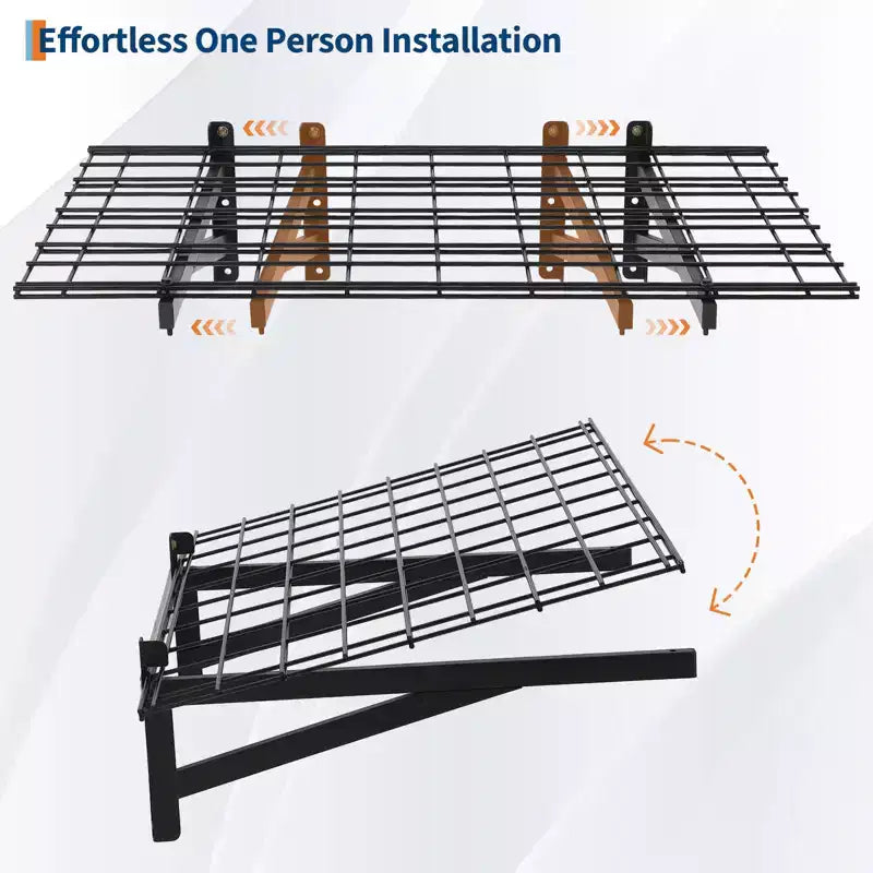 Lot de 4 étagères murales robustes pour garage, étagères de rangement murales 60x90cm, capacité de 635 kg, étagères flottantes pour garage, atelier, abri de jardin, noir