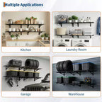 Lot de 4 étagères murales robustes pour garage, étagères de rangement murales 60x90cm, capacité de 635 kg, étagères flottantes pour garage, atelier, abri de jardin, noir