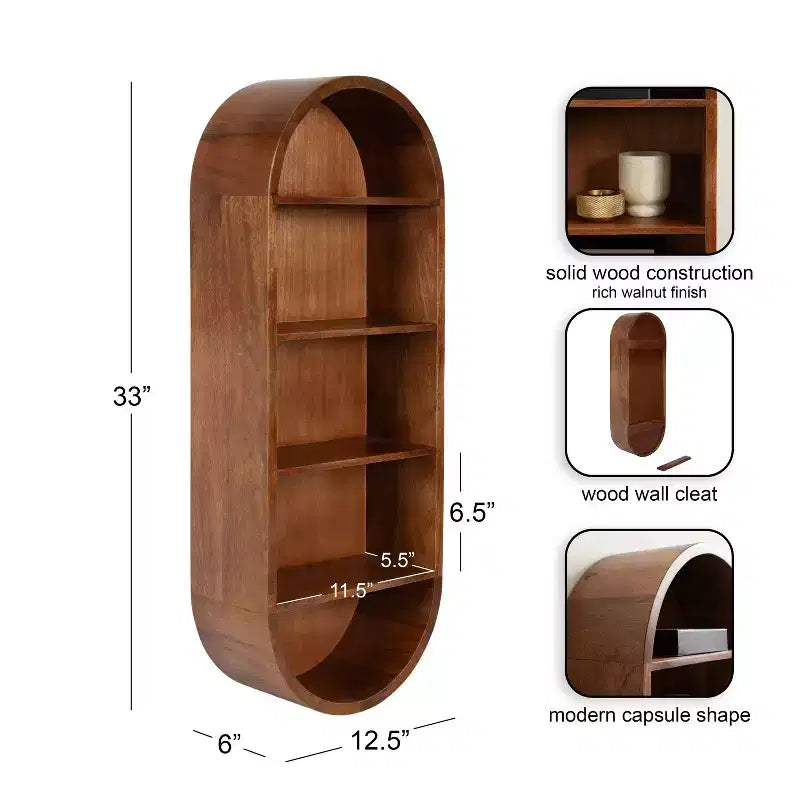 Étagère murale capsule Kate et Laurel Hutton Wood, Noyer Marron, 13x33