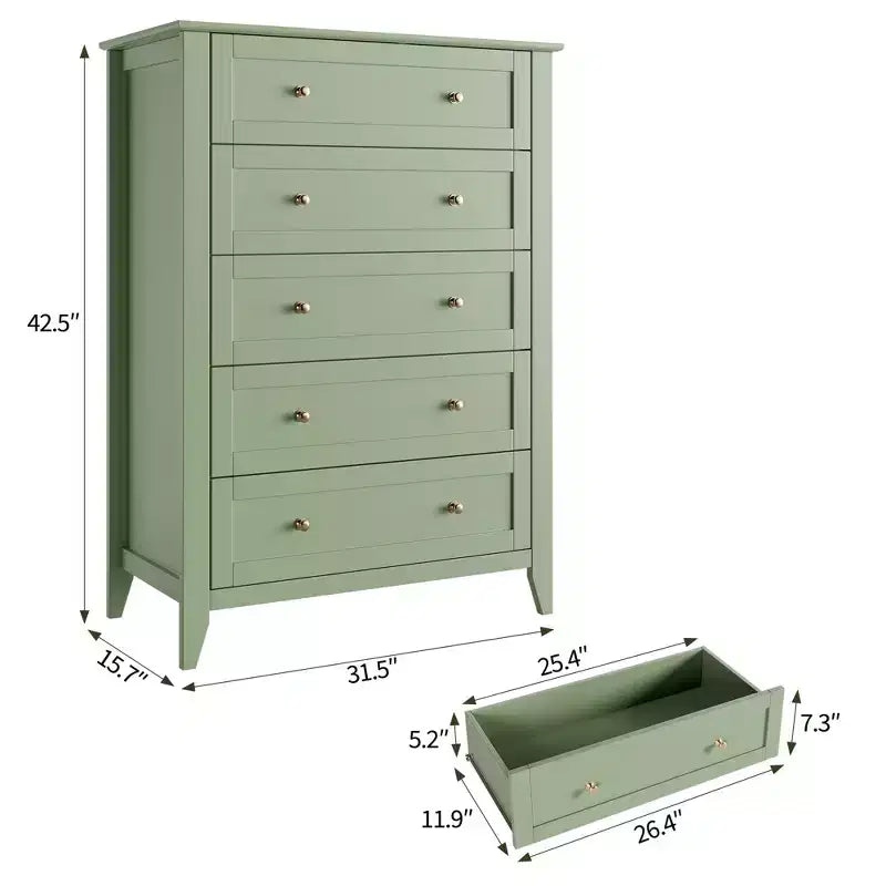 Commode à 5 tiroirs pour chambre à coucher, chiffonnier haut en bois avec rangement profond et poignées en métal, organiseur d'entrée moderne