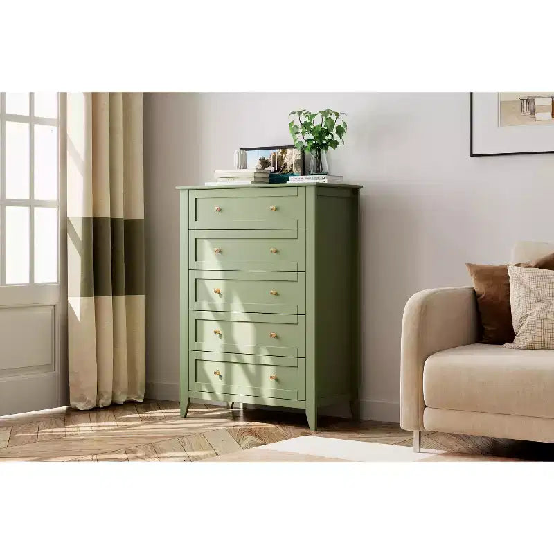 Commode à 5 tiroirs pour chambre à coucher, chiffonnier haut en bois avec rangement profond et poignées en métal, organiseur d'entrée moderne
